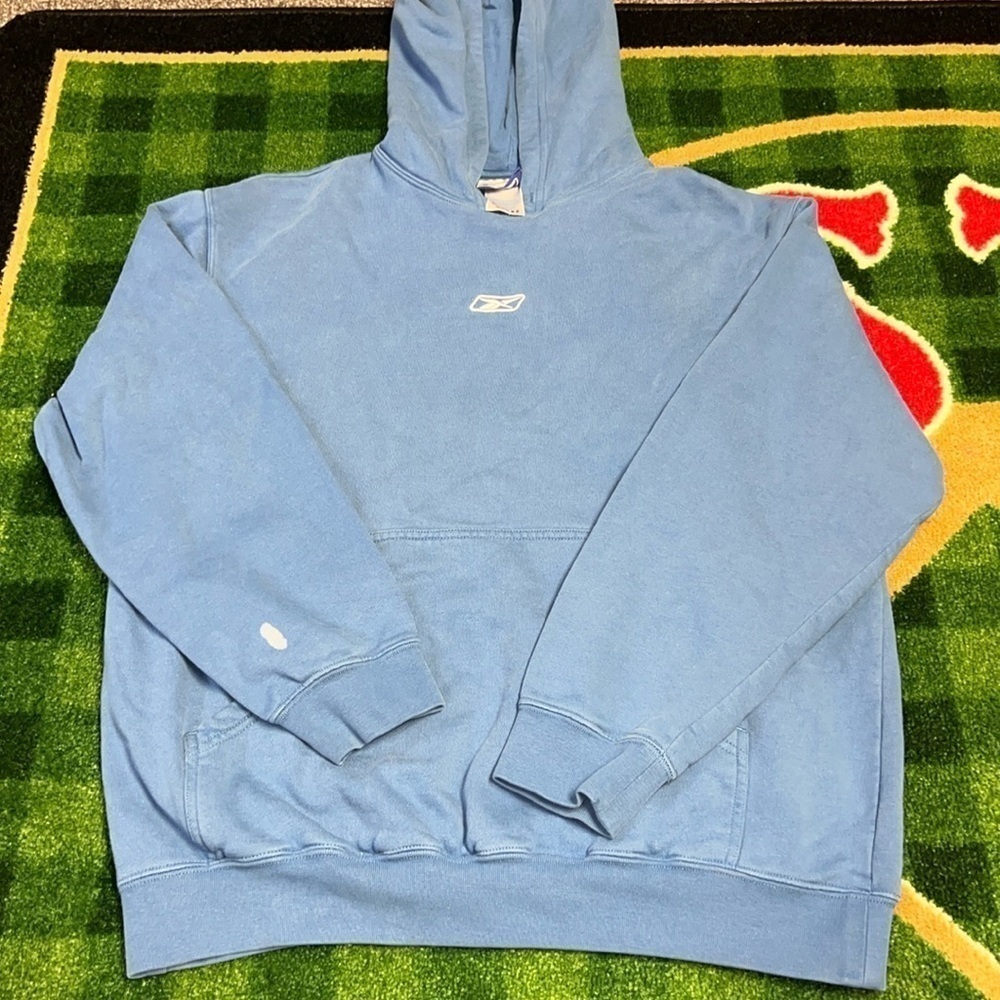 Vintage Reebok Center Logo Distressed Faded Hoodie Pullover Sweatshirt Medium